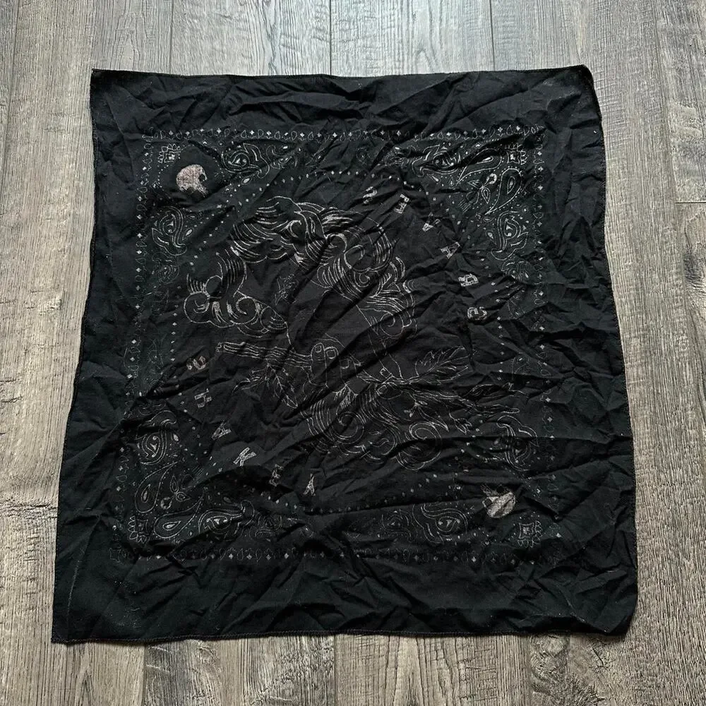 Black Basic Shakey Graves Skull Tattoo Concert Bandana Face Head Wrap